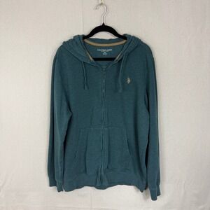 US Polo Assn Mens Teal Heathered Zip Up Hoodie Sweatshirt 2XL